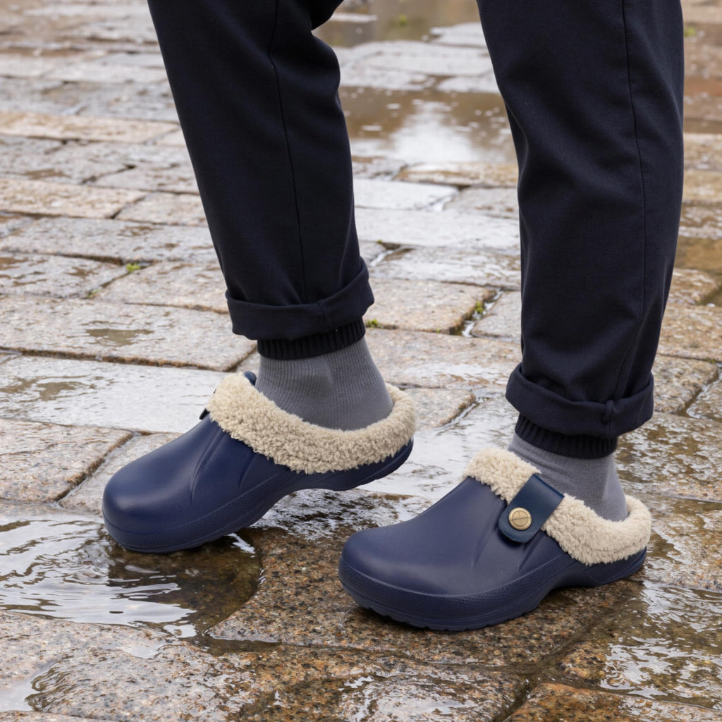 Fur Lined Clogs Fuzzy Slippers for Women and Men, Navy,4-5W/3-4M