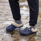 Fur Lined Clogs Fuzzy Slippers for Women and Men, Navy,4-5W/3-4M