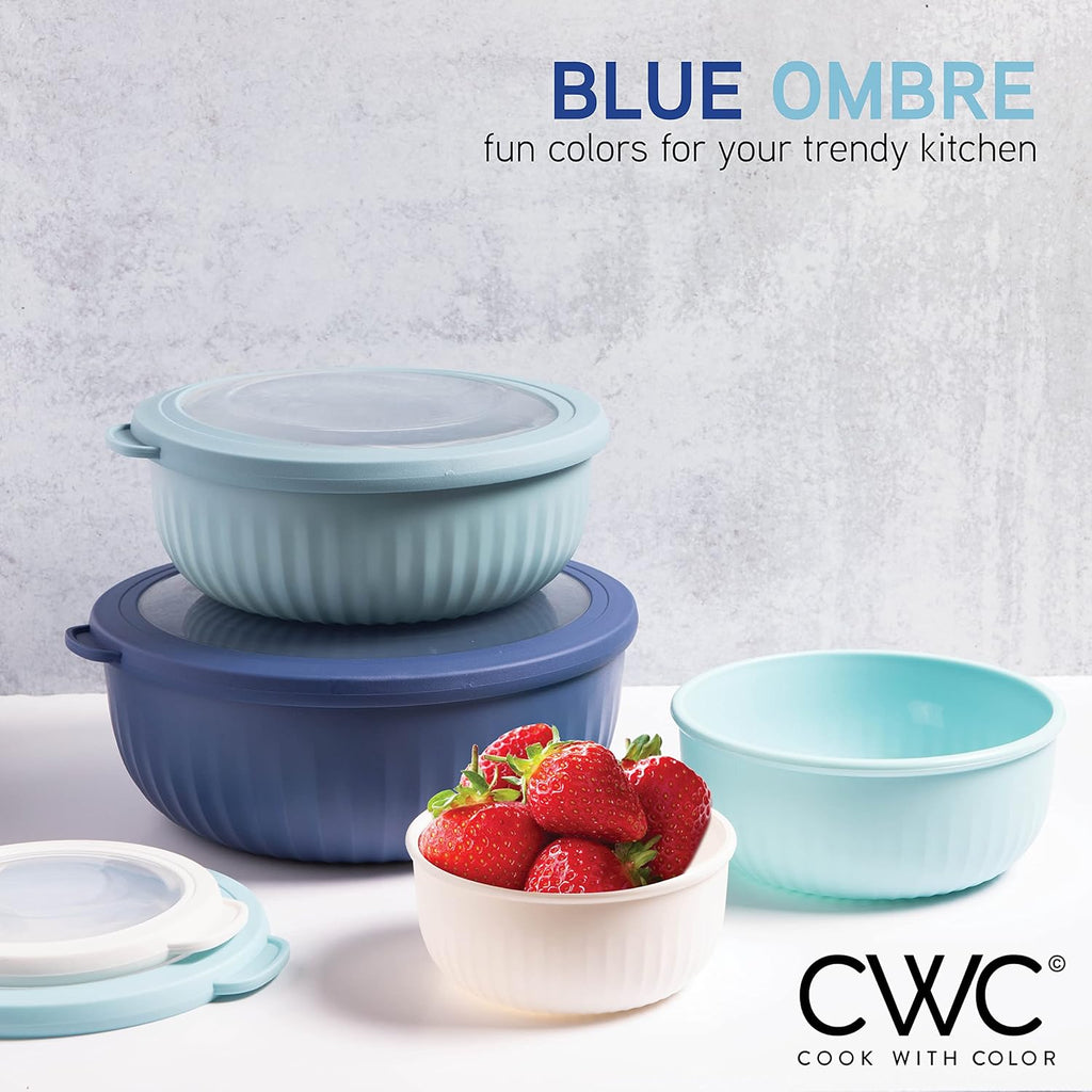 Prep Bowls with Lids- Wide and Deep Nesting Plastic Small Mixing Bowl Set with Lids, 8 Piece Set - Wide Bowls, Blue
