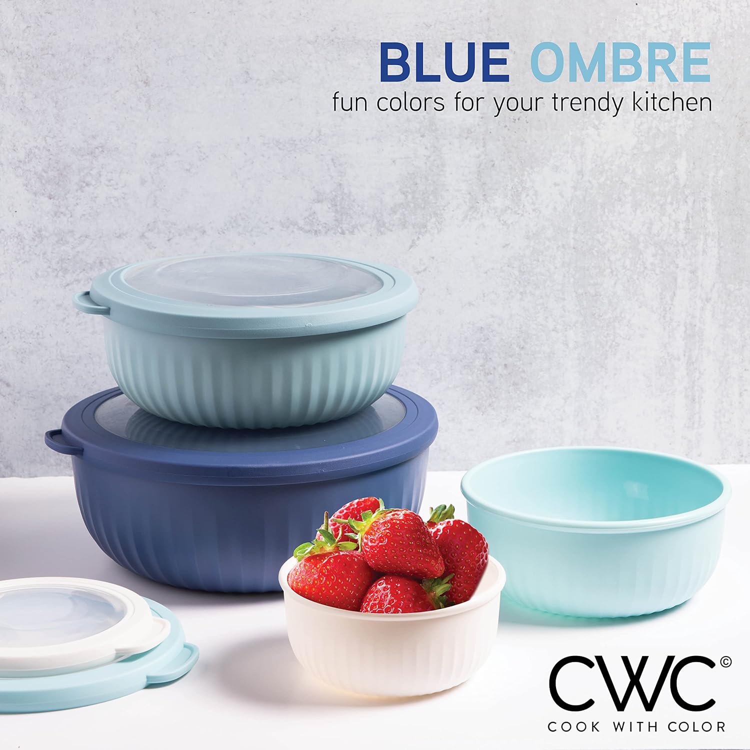 Prep Bowls with Lids- Wide and Deep Nesting Plastic Small Mixing Bowl Set with Lids, 8 Piece Set - Wide Bowls, Blue