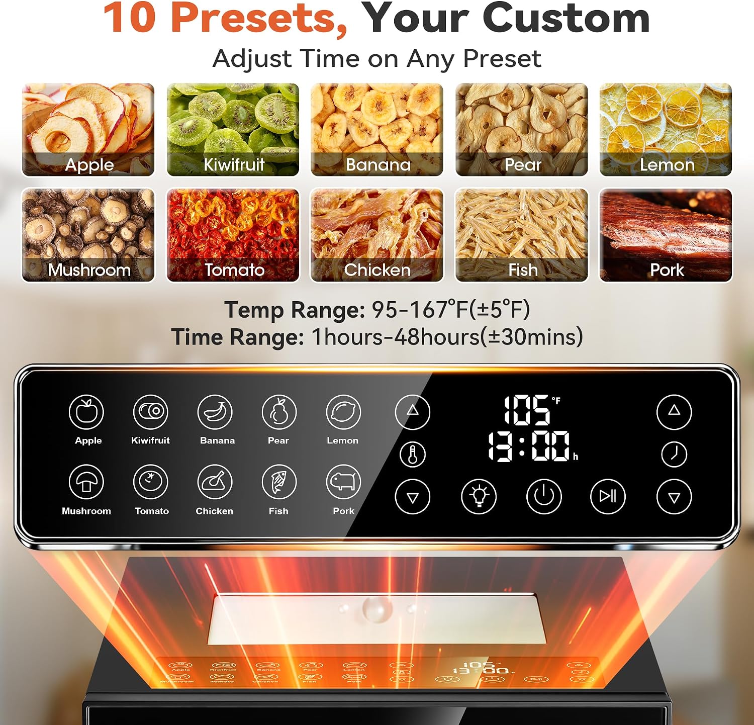Food Dehydrator Machine 10 Stainless Steel Trays 10 Presets