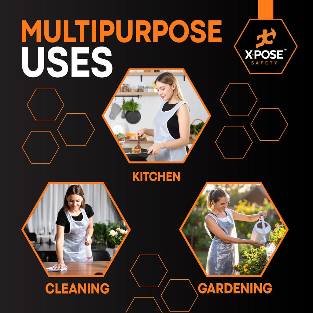 100 Pack White Disposable Aprons, Individually Wrapped Waterproof Polyethylene for Cooking, Food Prep and Cleaning, 1