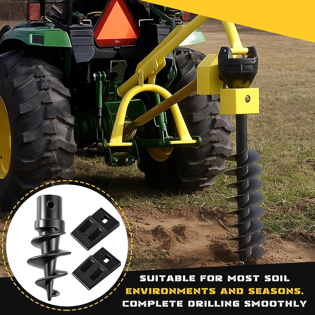 Bolt on Spiral Point Auger Pilot Tip and 2 Pcs 3 Point Auger Cutting Edge Square Hole Replacement Teeth with Hardware