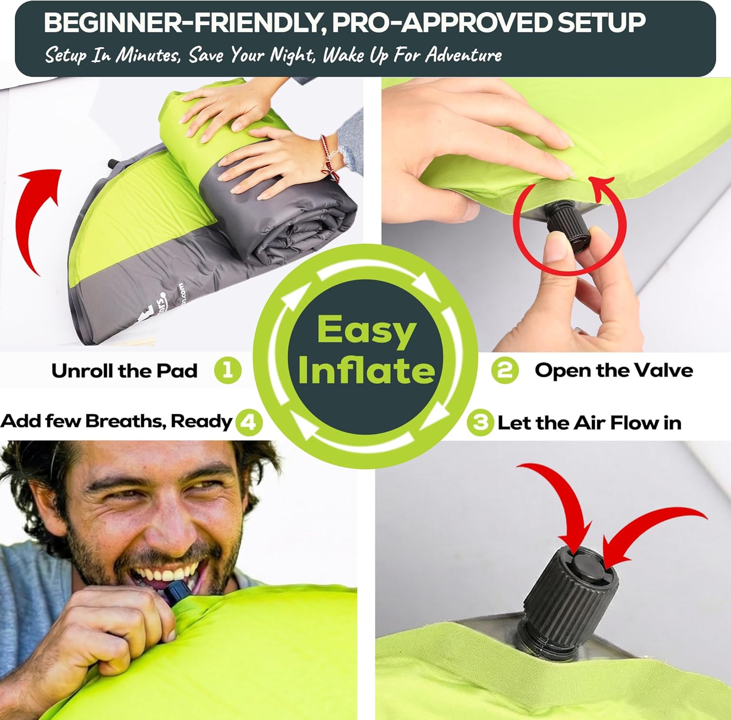 Oxylus 4.3 R-Value Insulated Foam Self Inflating Sleeping Pad Camping — Sleeping Pad Backpacking Air Mattress—Camping