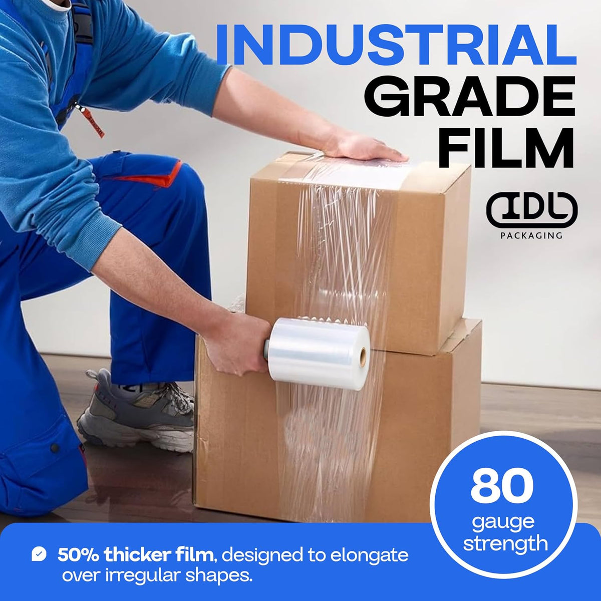 5" x 1000' Stretch Wrap Mini Roll, 80 Ga (4-Pack) - USA-Made