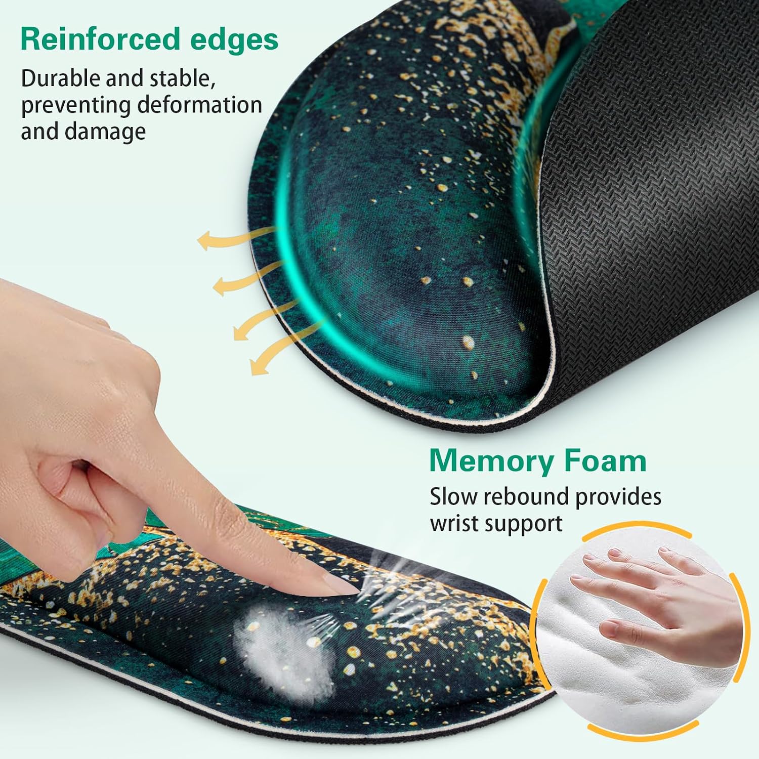 Mouse Pad Green with Wrist Rest Set, 3-in-1 Wrist Support Mousepad | Gaming Mat Pad with Anti-Skid Base,Ergonomic