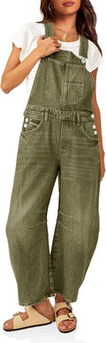 Womens Denim Bib Overalls Barrel Leg Adjustable Strap Jean Jumpsuit