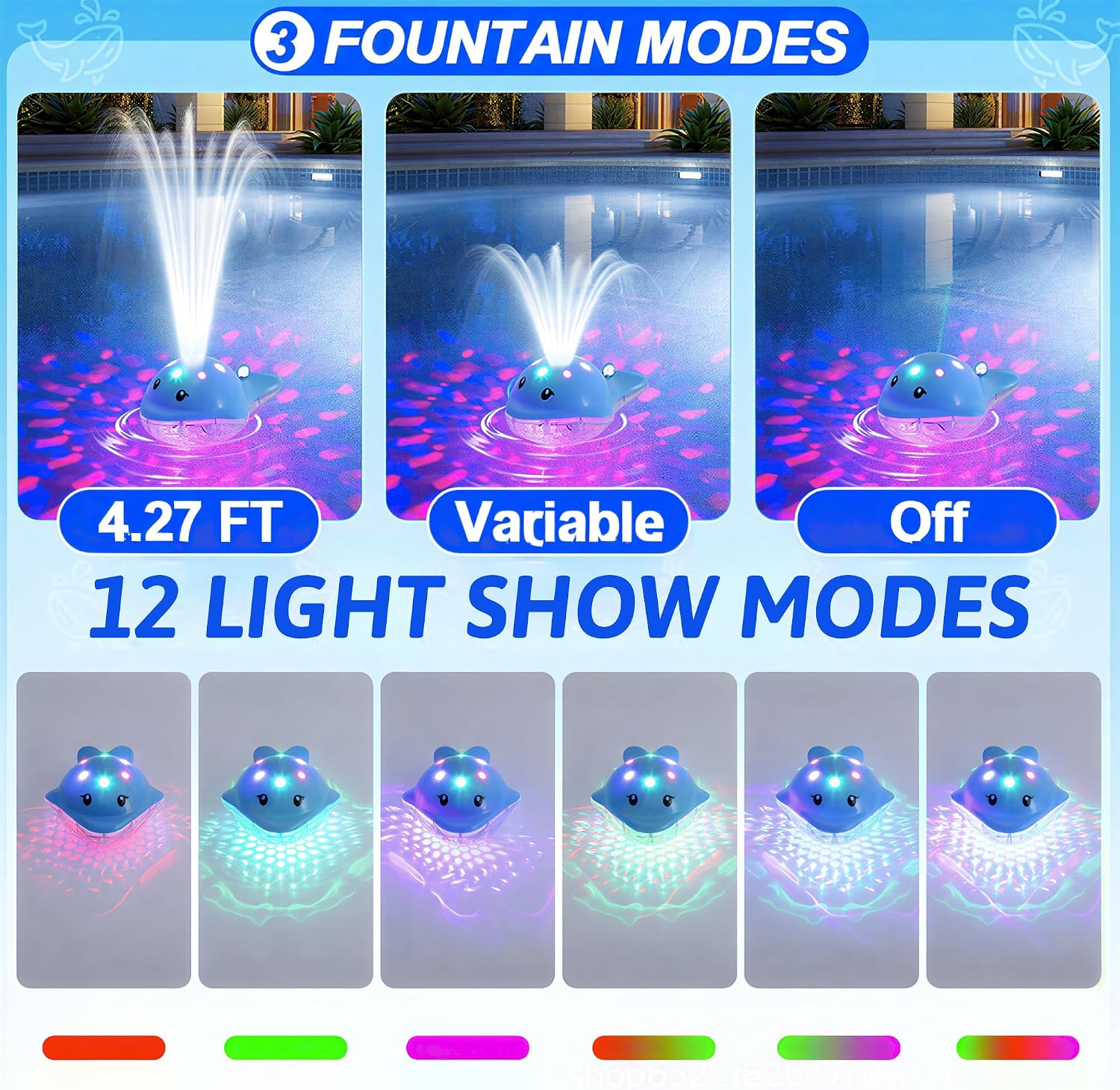 Floating Pool Fountain with Adjustable Colorful LED Light Show Waterfall Spray Timer Feature, Floating Light Party