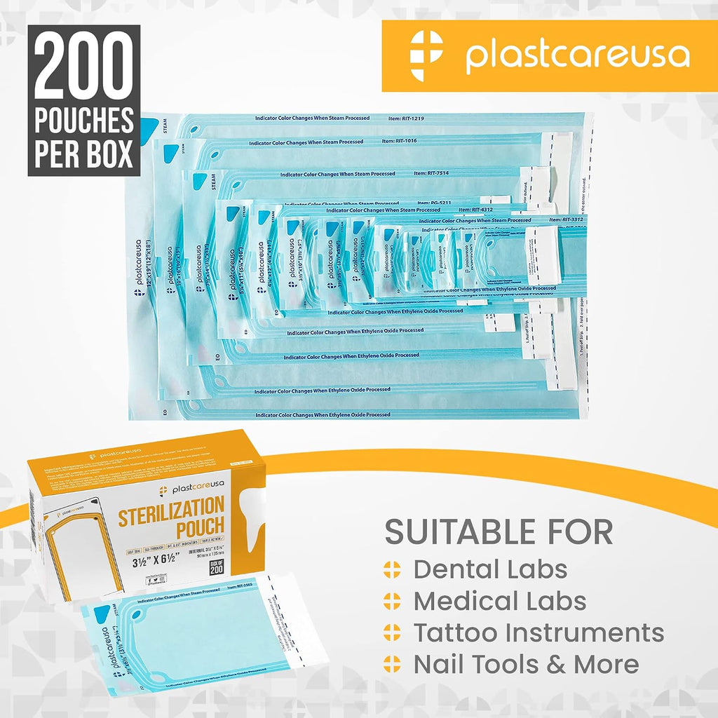 200 3.5 X 5.25 Self Sealing Sterilization Pouches - Autoclave Sterilizer Bags Pouch for Sterilizing Dental Medical