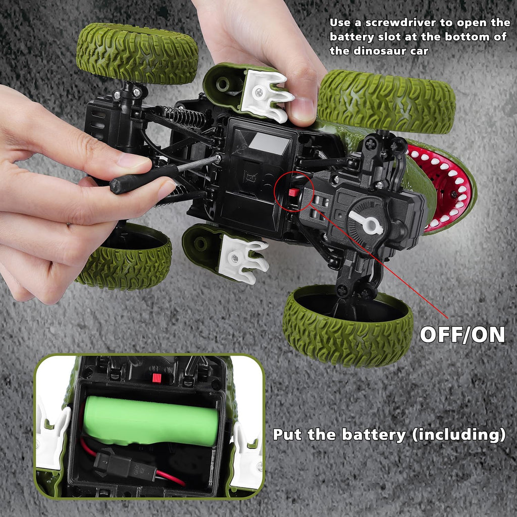 Remote Control Dinosaur Car for Kids Boys, 2.4Ghz All Terrain Remote Control Dinosaur Truck with Light, Rechargeable