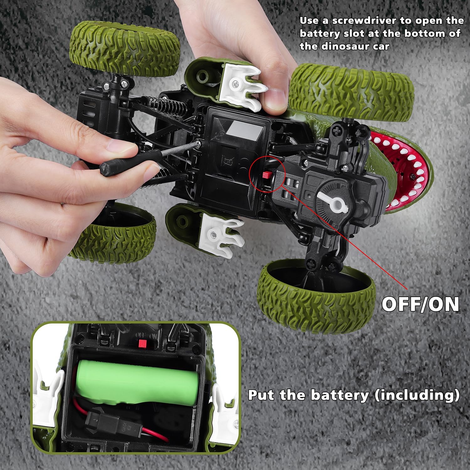 Remote Control Dinosaur Car for Kids Boys, 2.4Ghz All Terrain Remote Control Dinosaur Truck with Light, Rechargeable