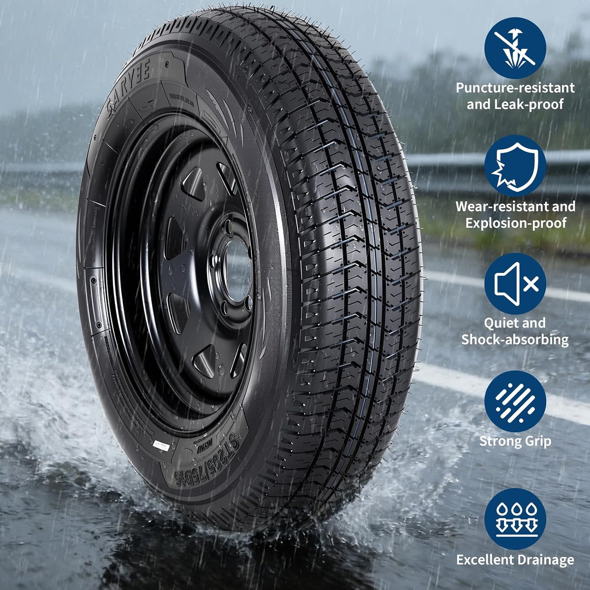 2-Pack Trailer Tire On Rim ST205/75D15 Trailer Tires and Wheels 5 Lug on 4.5 in PCD Trailer Tires with 15 in Rims