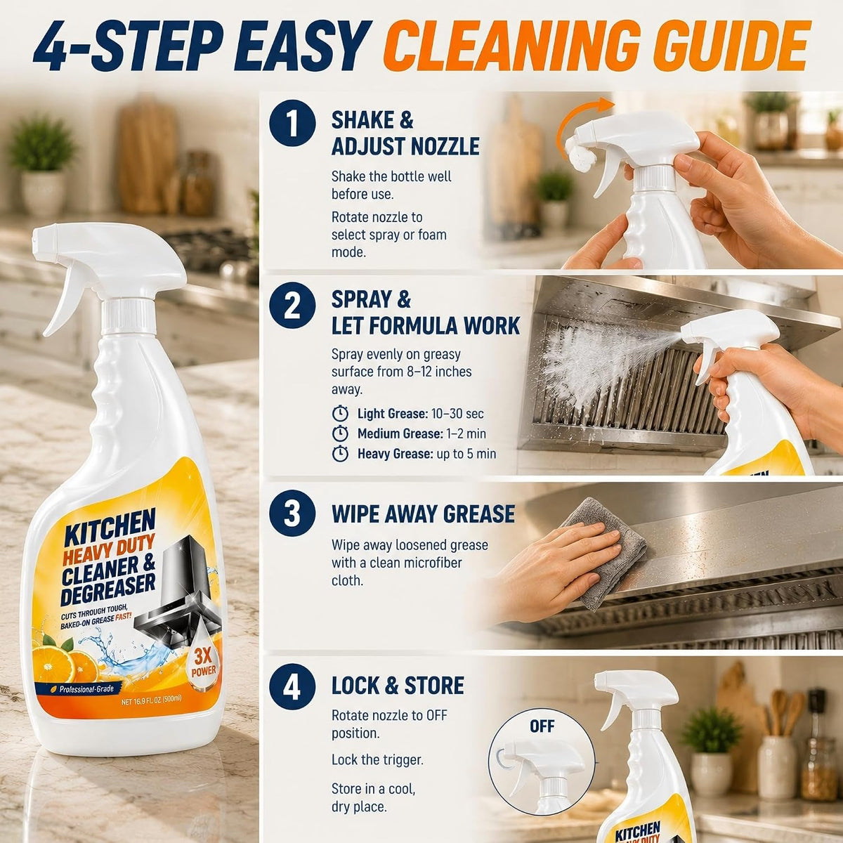 Kitchen Degreaser Spray, Heavy Duty Foaming Grease Remover, 16.9 fl oz
