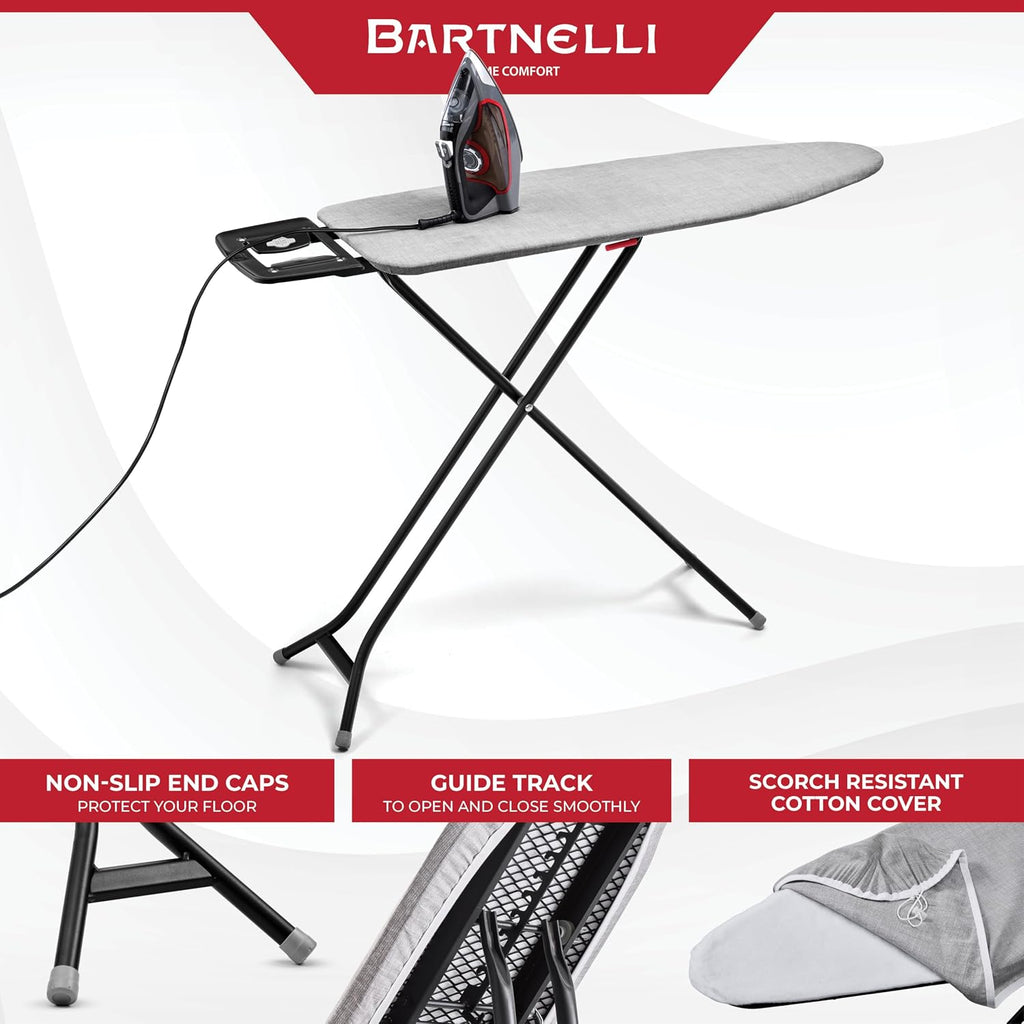 Extreme Stability Ironing Board 43x13 Upgraded Heavy-Duty Metal Frame & Iron Rest, Height Adjustable, Foldable, 4