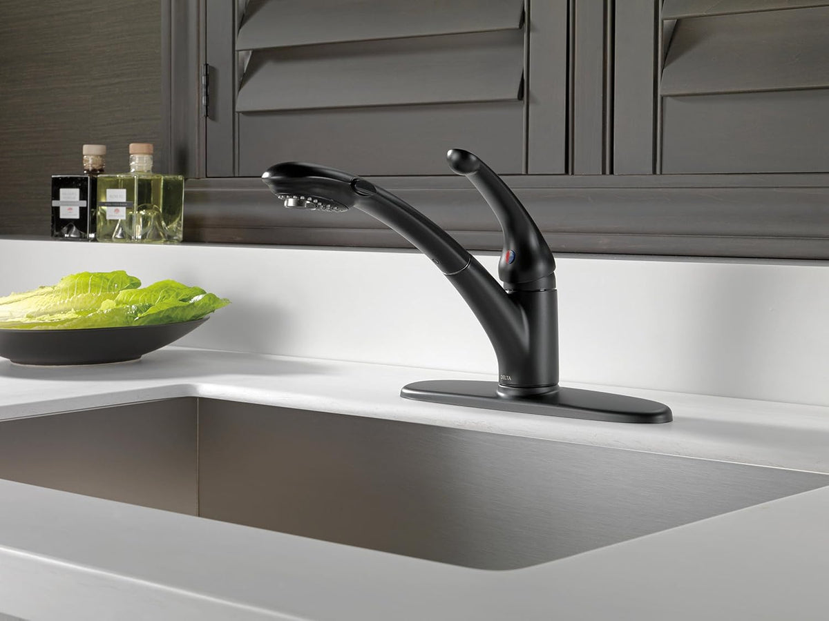Faucet Signature Pull Out Kitchen Faucet, Black Kitchen Sink Faucet, Kitchen Faucet with Pull Out Sprayer, Matte