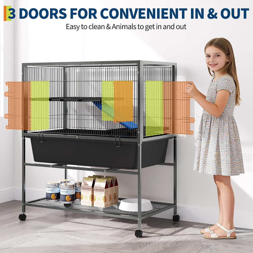 Ferret Cage, 40.4" h Large Ferret Nation Cage with 3 Removable Platforms, Deep Tray, Storage Shelf, Metal Small