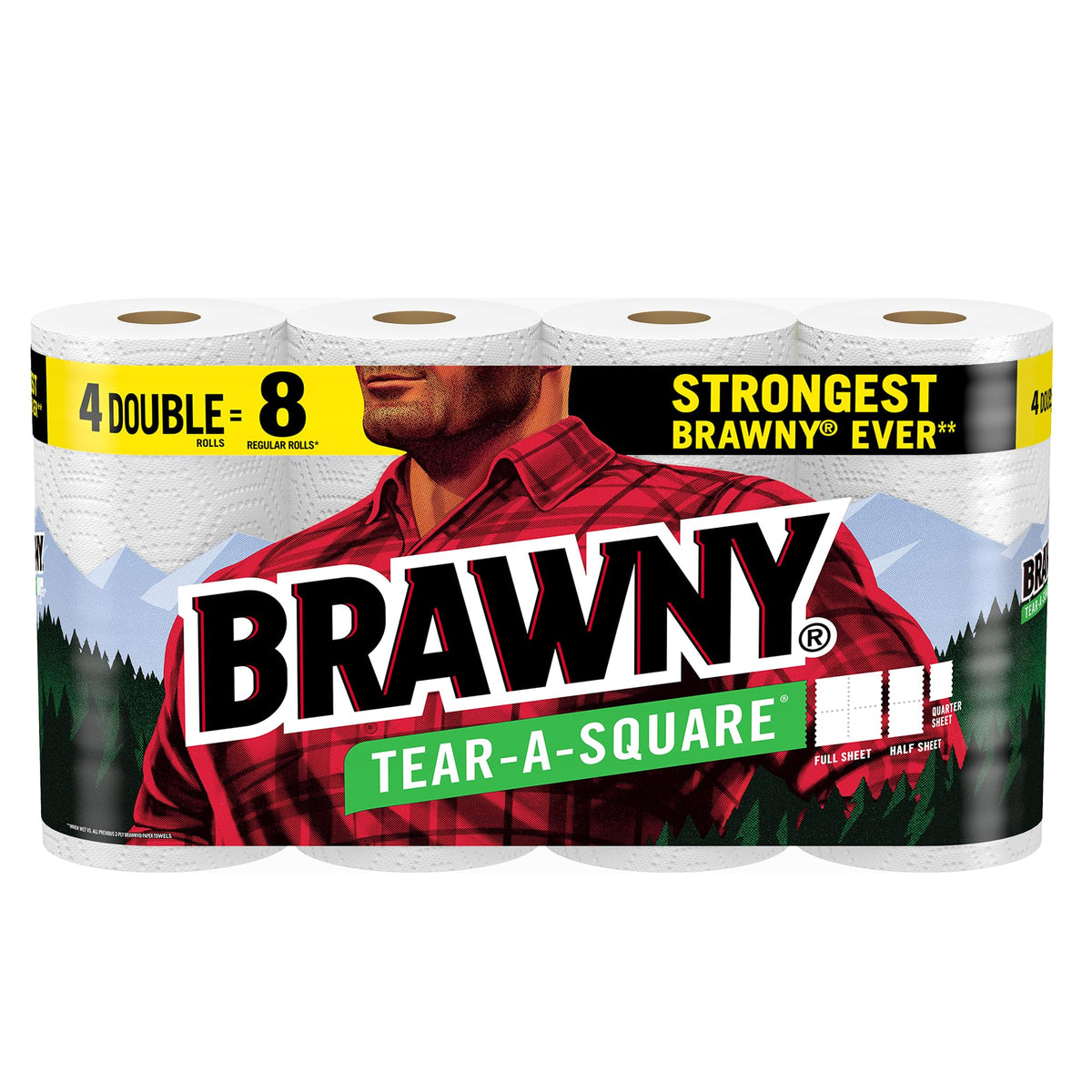 Tear-A-Square Paper Towels, 4 Double Rolls = 8 Regular Rolls