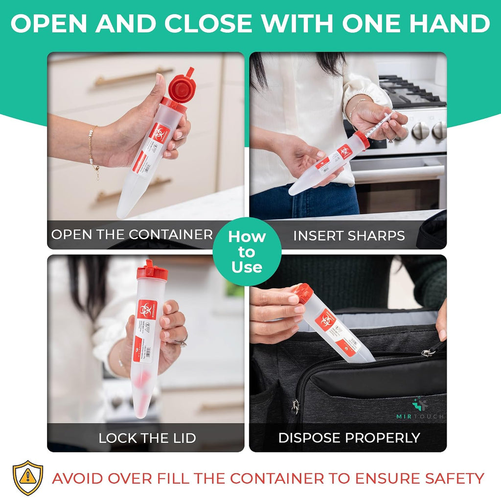 Sharps-Shuttle - Single Use Travel Sharps Container for Needles Syringes - Portable Small Sharp Containers with