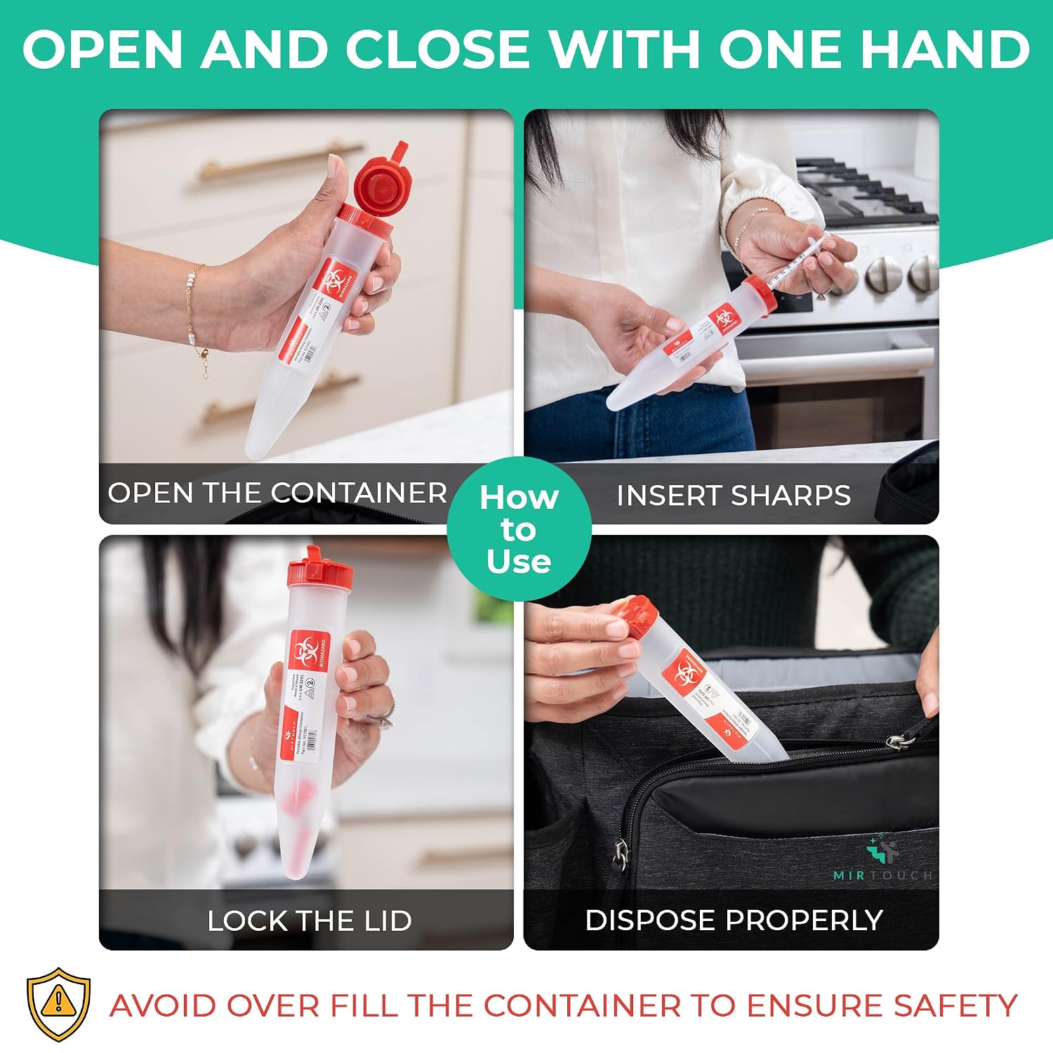 Sharps-Shuttle - Single Use Travel Sharps Container for Needles Syringes - Portable Small Sharp Containers with