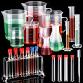 28 Pcs Beakers and Test Tubes Set Including 3 Graduated Cylinder 5 Plastic Beakers 3 Erlenmeyer Flask 10 Droppers 6