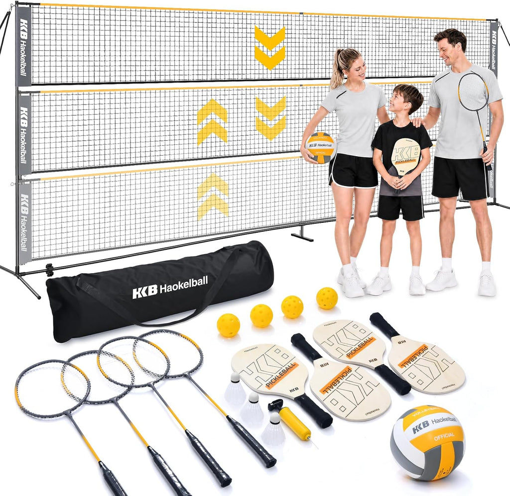 22FT Badminton Volleyball Pickleball Net, Adjustable Height | Backyard, Beach, Lawn, Outdoor, Indoor, Portable, Net