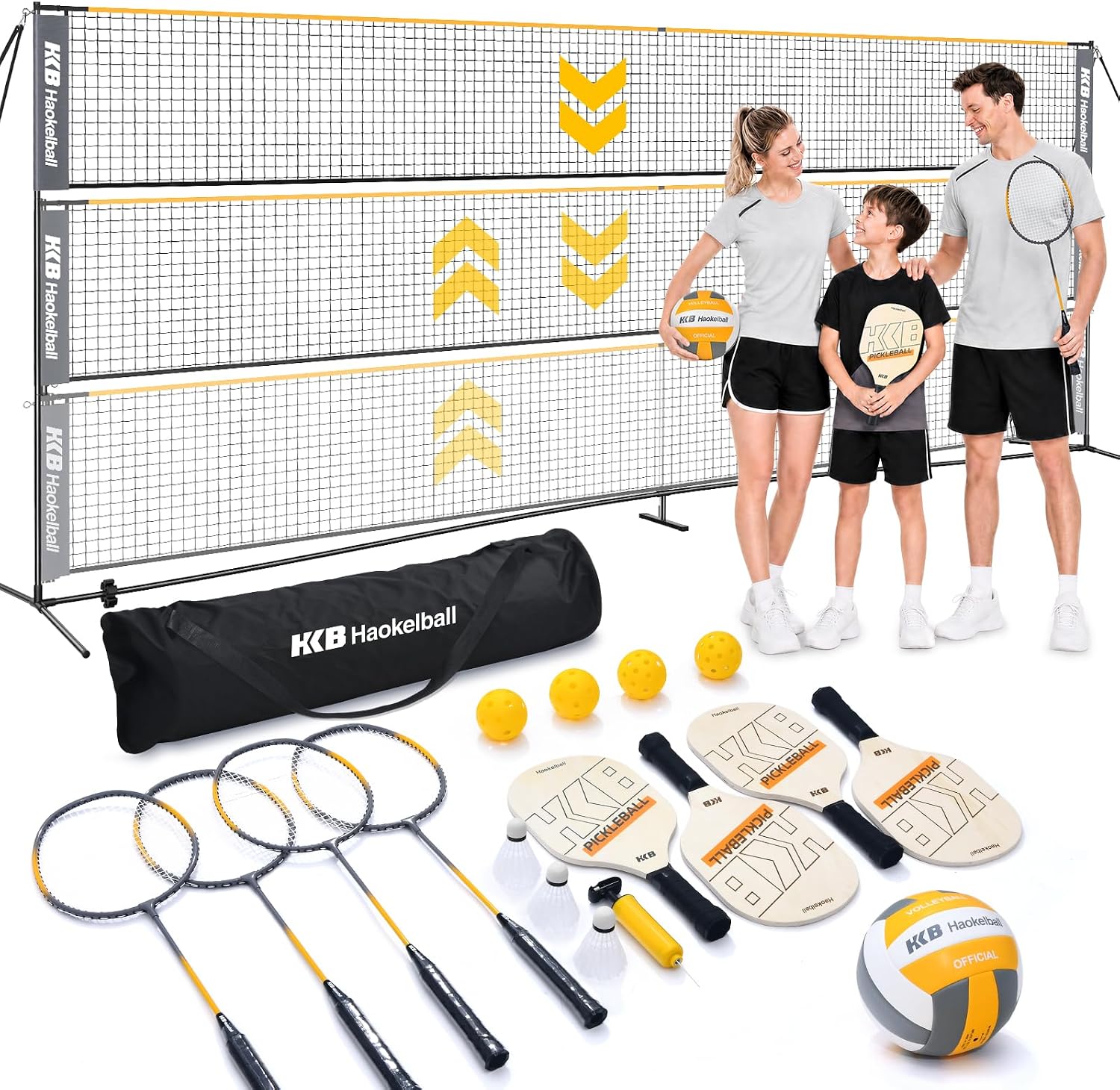 22FT Badminton Volleyball Pickleball Net, Adjustable Height | Backyard, Beach, Lawn, Outdoor, Indoor, Portable, Net
