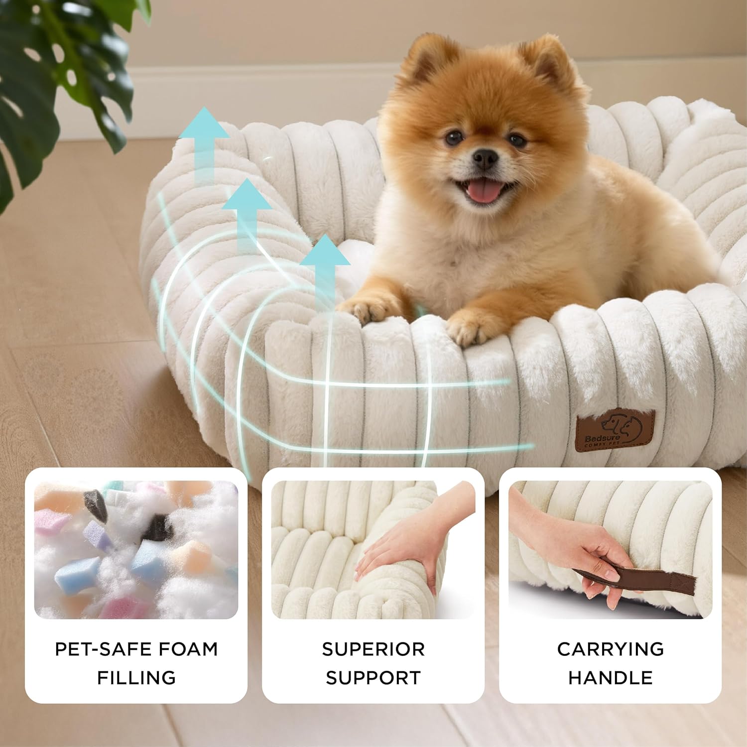 ComfyFleece Cute Dog Bed for Small Medium Dogs - Washable Furry Puppy Beds, Rectangle Orthopedic Corduroy Fleece Pet