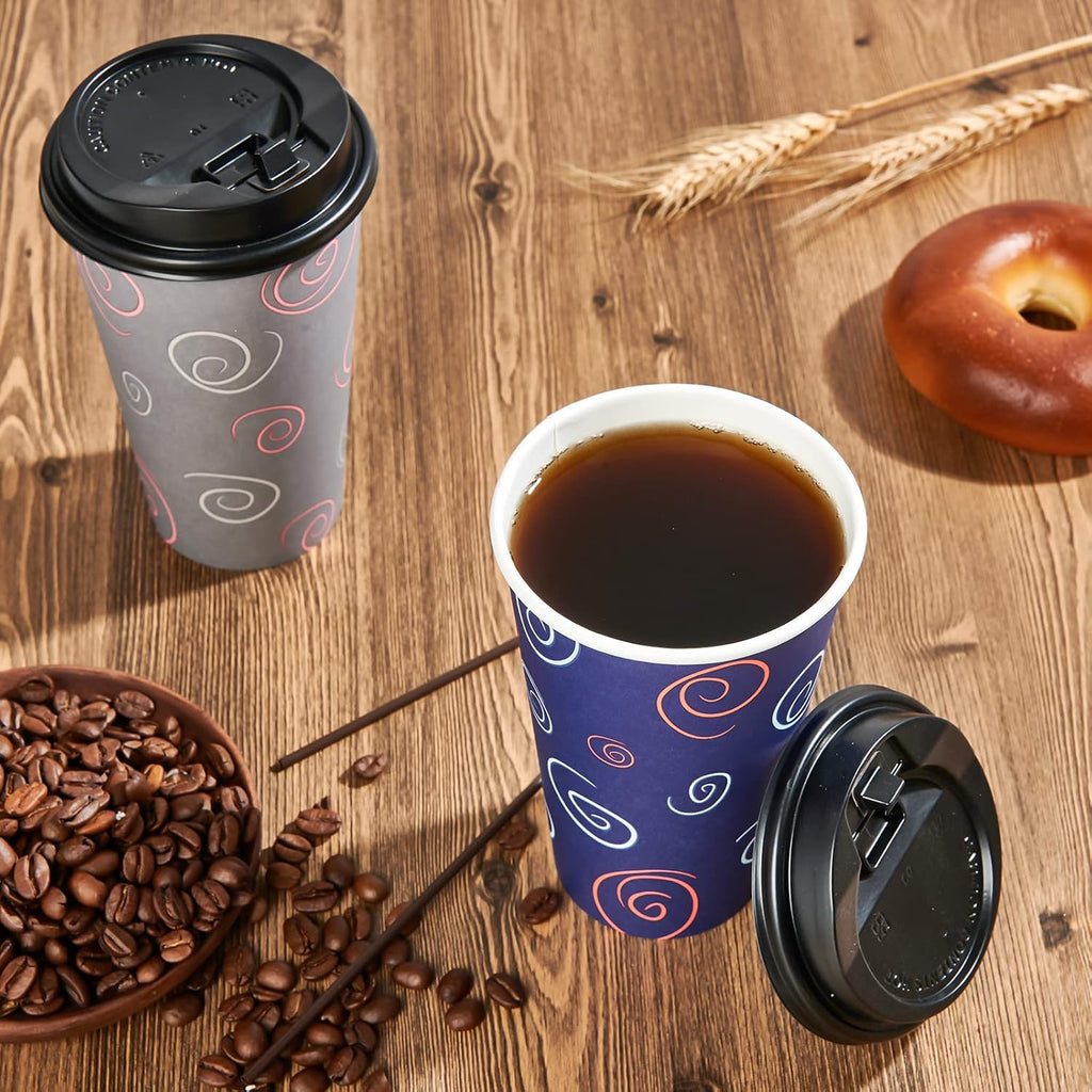 16 oz Disposable Paper Cups, 100 Pack Coffee Cups with Lids