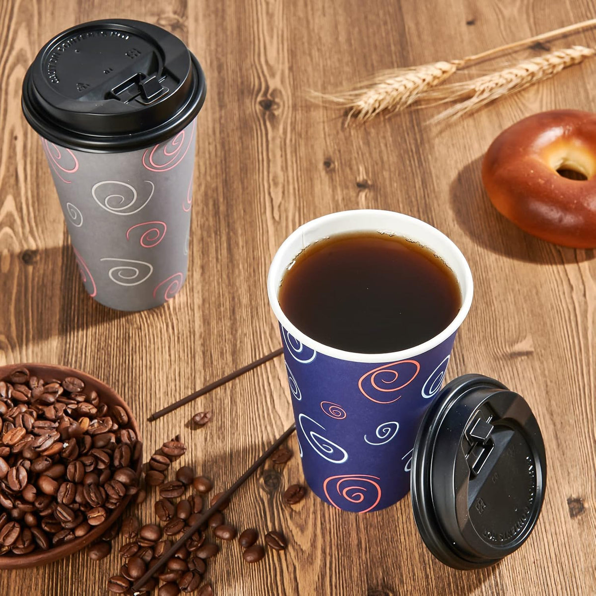 16 oz Disposable Paper Cups, 100 Pack Coffee Cups with Lids