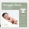 Snuggle Bum Baby Diapers Size 1, Newborn, PFAS-Free, 216 Count
