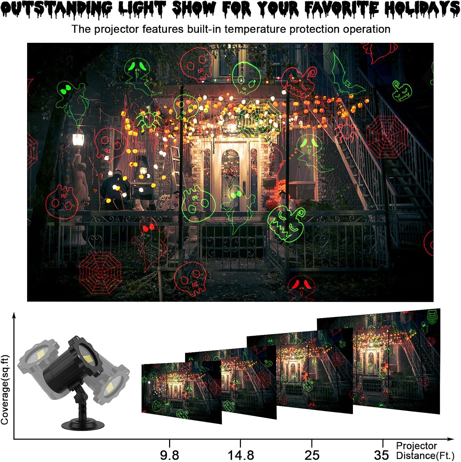 Halloween Projector Lights Outdoor, Waterproof Halloween Laser Projector Lights with Remote, Halloween Spotlight