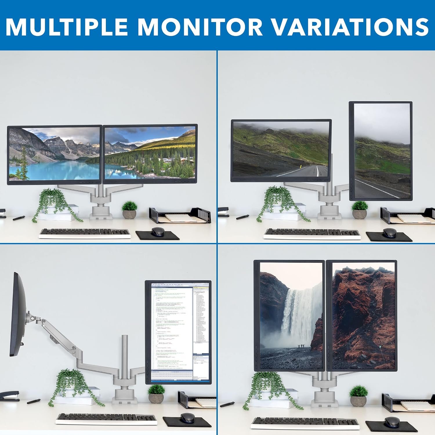 Dual Monitor Mount - Monitor Stands for 2 Monitors, Computer Arms on Desk Stand, Gas Spring Height Adjustable Desk