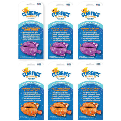 Clarence the Clarifier Fish - 6 pk, Purple-Orange - Aquarium Treatment, Clear Cloudy Fresh-Saltwater, Fish Safe