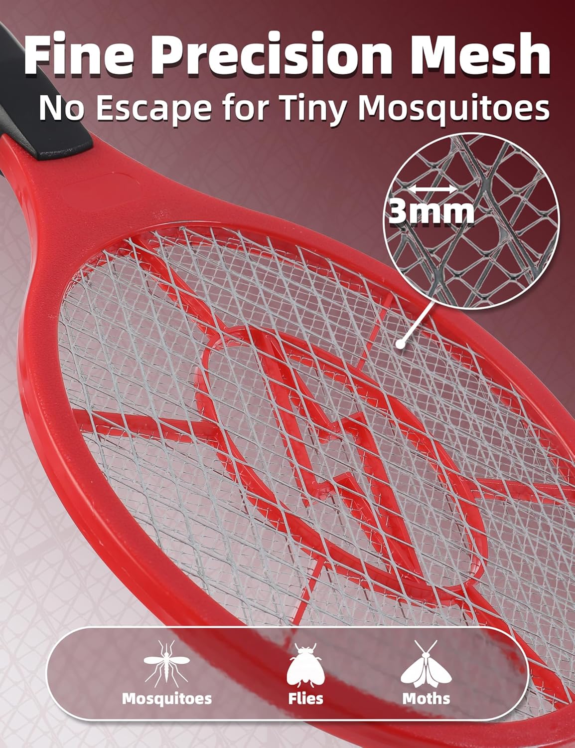 Electric Fly Swatter 2 Pack (Red & Blue), Battery Powered Bug Zapper Racket for Mosquitoes & Flies, Safe Protective