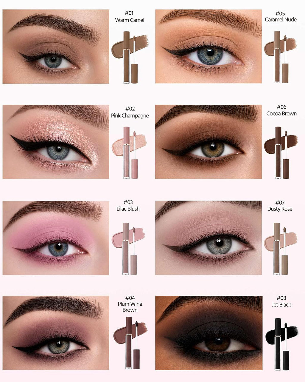 8 Colors Matte Liquid Eyeshadow Set, Neutral Nude Shades