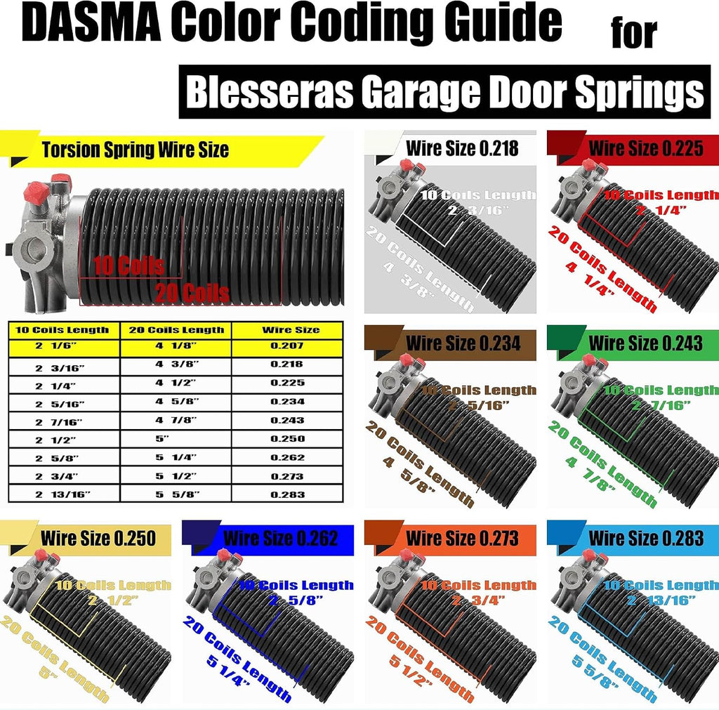 Garage Door Torsion Springs with Non-Slip Winding Bars, Oil-Free Electrophoretic Coated Coil 2-Inch Diameter Spring