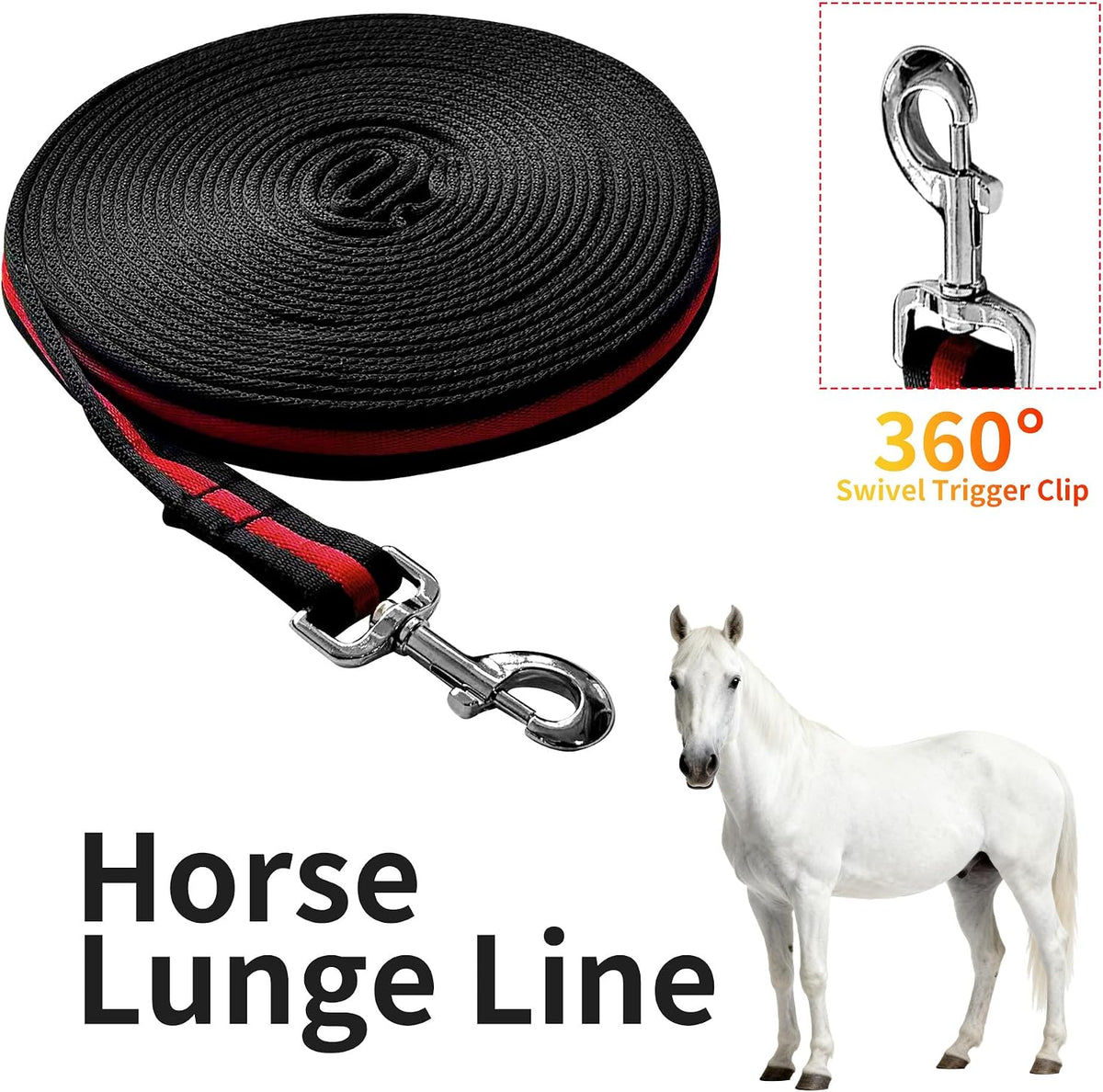 26FT Durable Horse Lunge Line with Swivel Bolt Snap - Soft Feel Equine Training Line for Lunging, Show, Competition