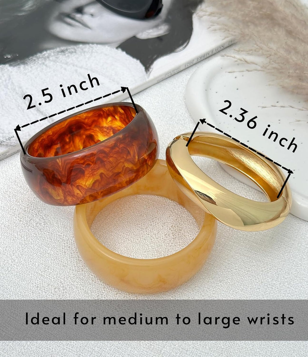 3Pcs Chunky Acrylic Bangles Bracelets Set for Women, Resin Bangle Bracelets Wide Statement Bracelets Stacking Fashion