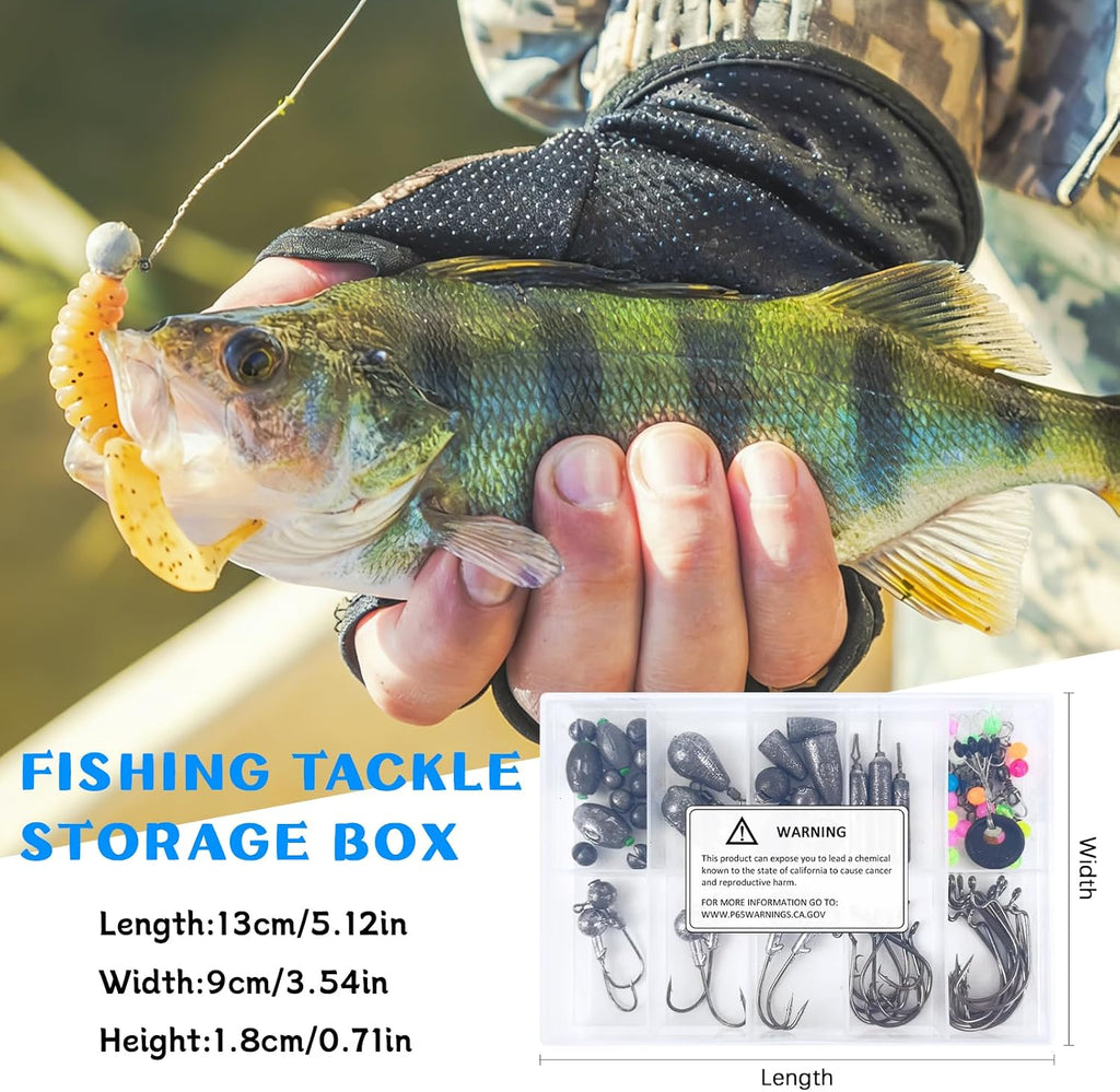 Fishing Accessories Kit Organized Fishing Tackle Box | Included Hooks, Sinkers Weights, Rubber Bobber, Jigs, Beads