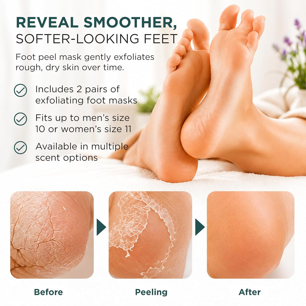 Foot Peel Mask, Exfoliating Foot Peeling Mask, 2 Pairs, Original | Dry and Cracked Feet, At-Home Spa Care, Callus