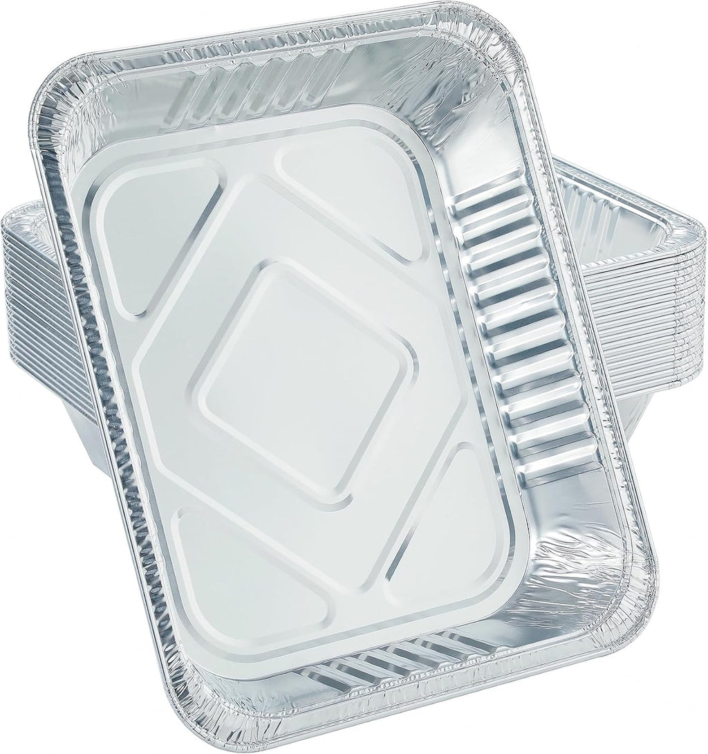 Aluminum Pans 9x13 Disposable Foil Pans (10 Pack) Half Size Deep Steam Table Pans Extra Thick for Baking, Cooking