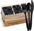 1,000 Plastic Disposable Cutlery Bulk Variety Pack Black Medium Weight