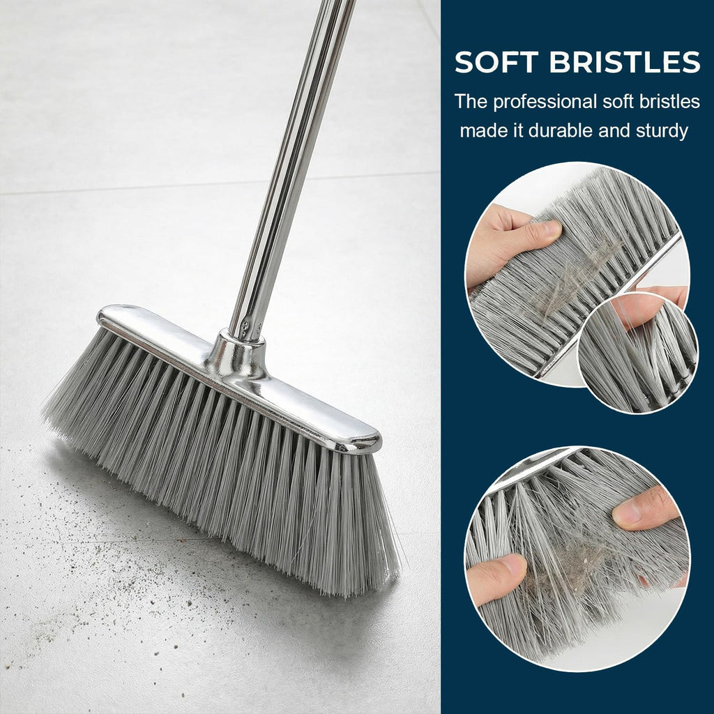 Indoor Soft Bristles Broom and Dustpan Angle Sweeping Dustpan and Broom with Long Handle for Kitchen Hardwood Floor