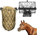 1 Set Wall Mount Hay Feeder for Horse Goats Hay Rack with Net, Black