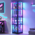 Corner Display Cabinet with Glass Doors & RGB Lights | 68" Tall, Human Sensor Lights, 4-Tier, Display Case for