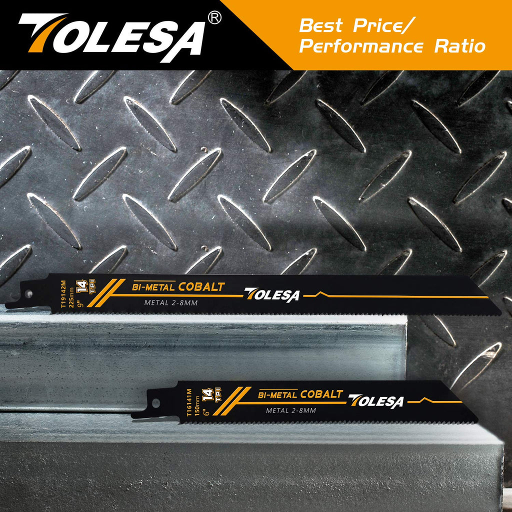 TOLESA Reciprocating Saw Blades, 6" 14TPI for Heavy Metal, 5-Pack