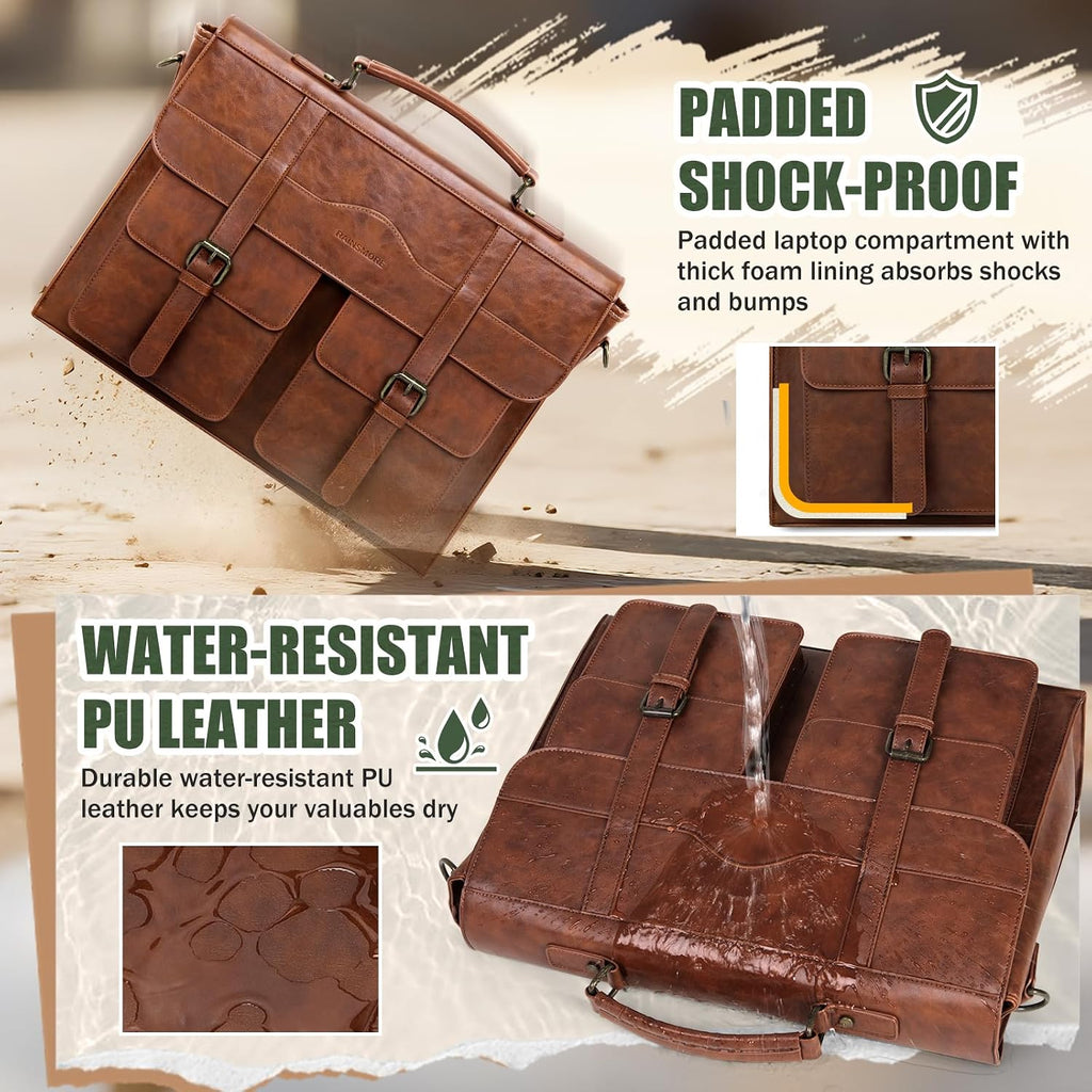 Mens Messenger Bag 17 Inch Vintage Leather Laptop Briefcase Magnetic Closure Large Satchel Computer Shoulder Bag