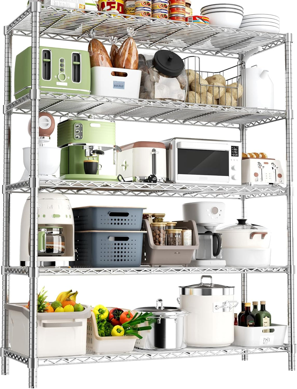5-Tier Wire Shelving Unit,48" W*20" D*72" H,Max Load 2000LBS
