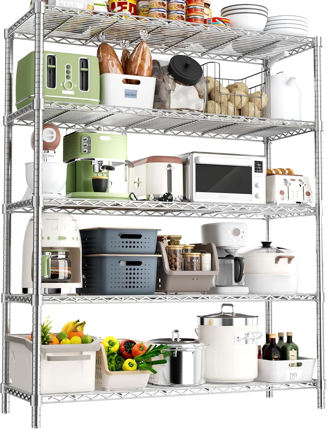 5-Tier Wire Shelving Unit,48" W*20" D*72" H,Max Load 2000LBS