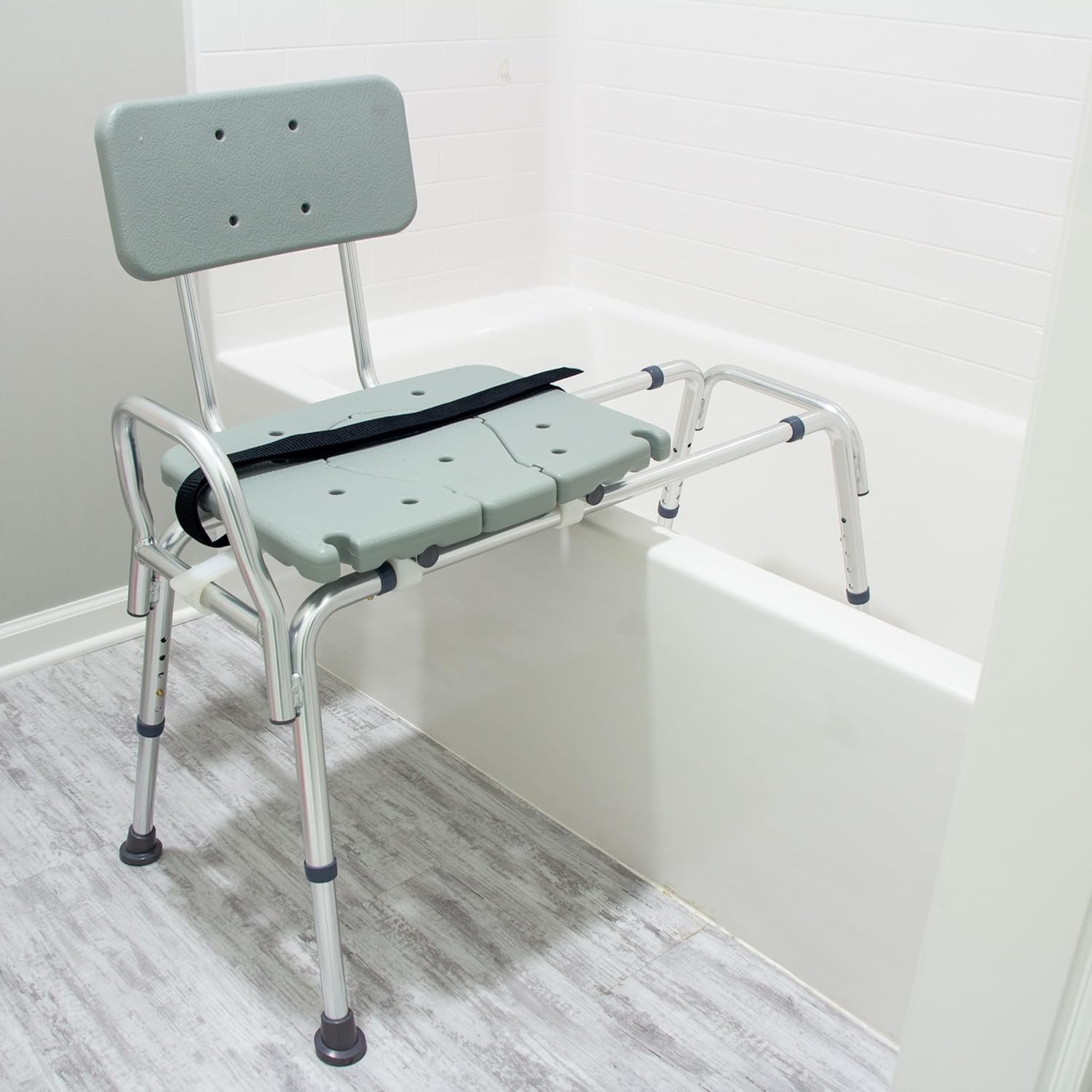 Tub Transfer Bench and Shower Chair with Non Slip Aluminum Body, FSA Eligible, Adjustable Seat Height and Cut Out